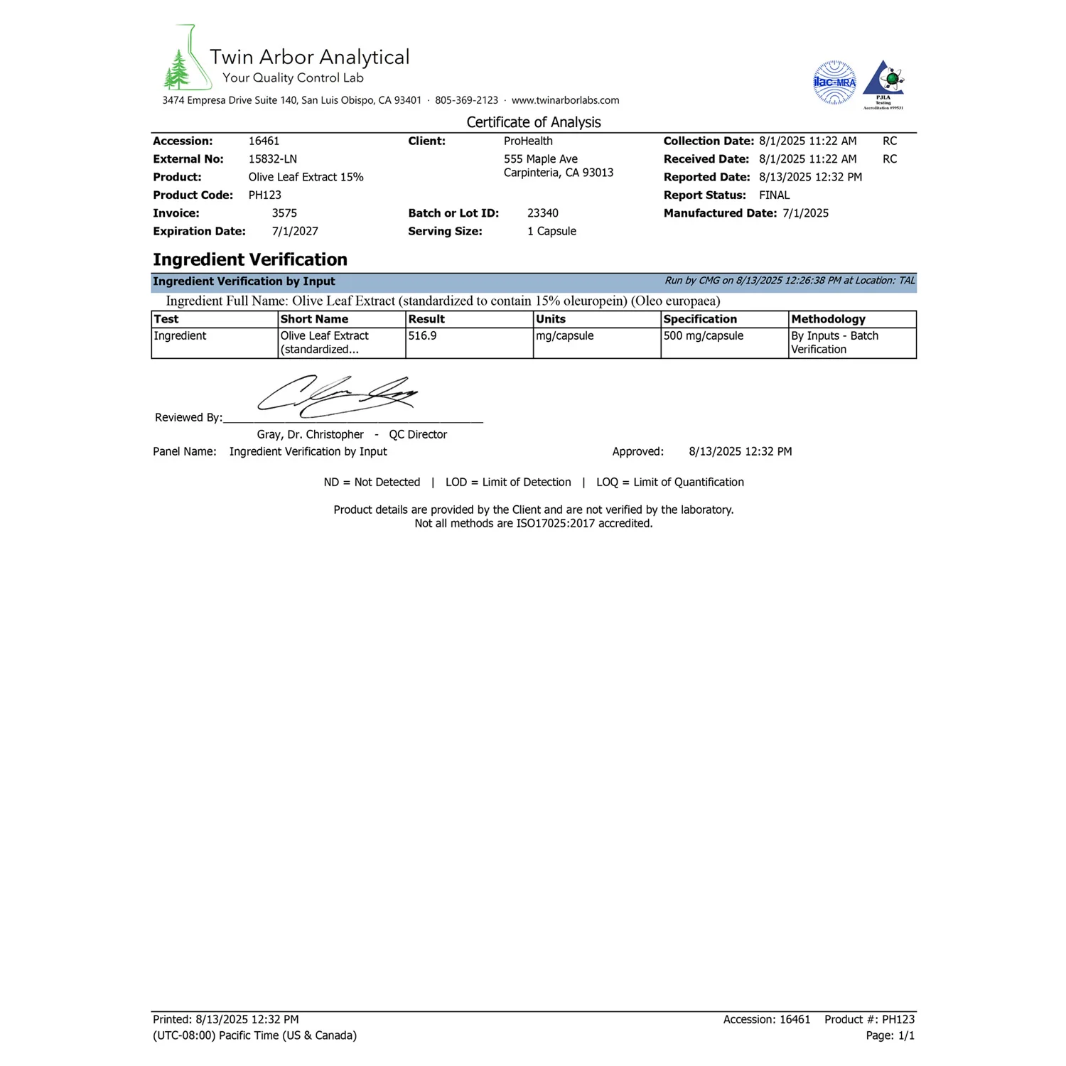 Olive Leaf Extract - 15% Oleuropein - 500 mg, 60 capsules - Image 3